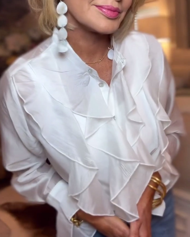 Elegant Solid Color Ruffled Blouse