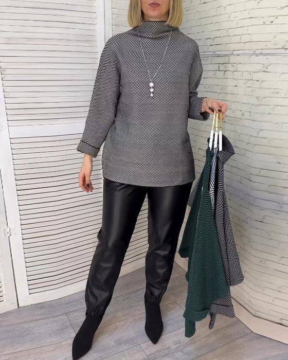 Printed turtleneck casual top