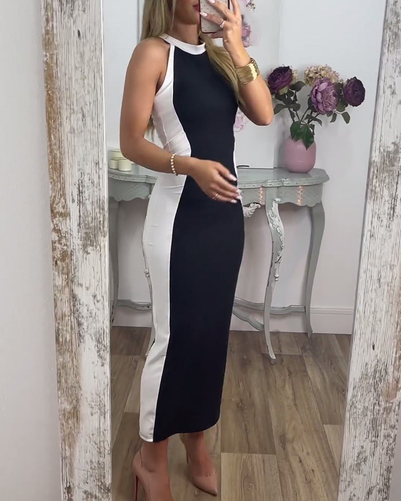 Sleeveless color block dress
