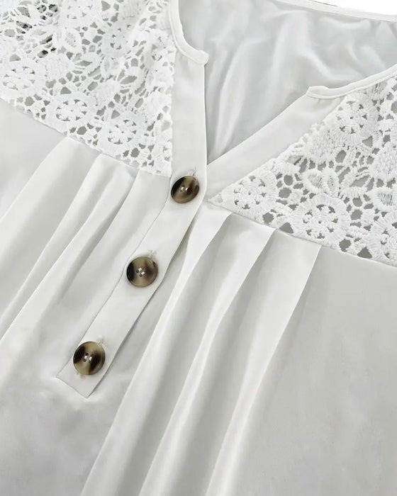 Hollow Lace Patchwork Pleated T-Shirt