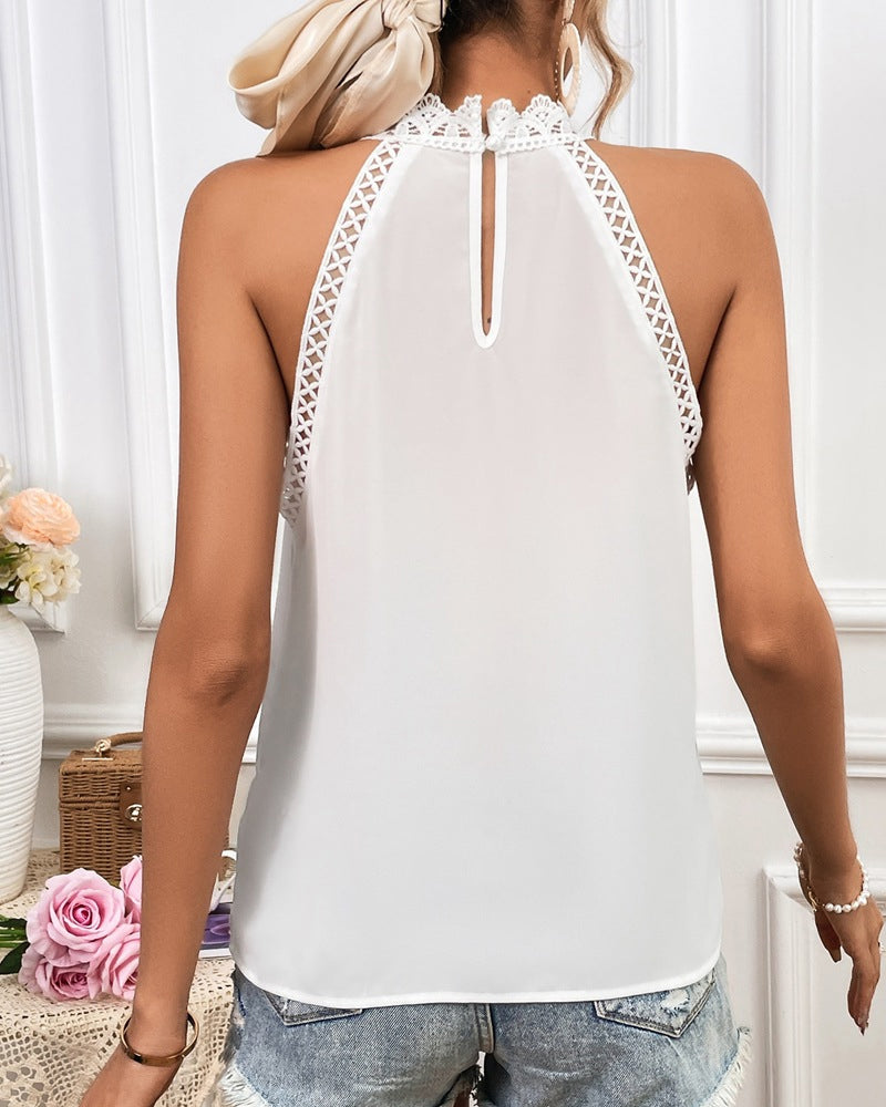 Solid Color Hollow Lace Sleeveless Vest