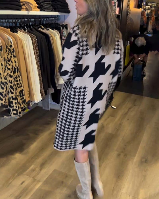 Houndstooth long sleeve dress