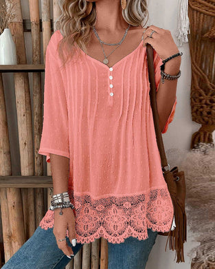 Solid color patchwork casual top