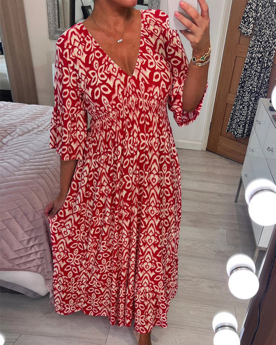 Red Printed Maxi Dress
