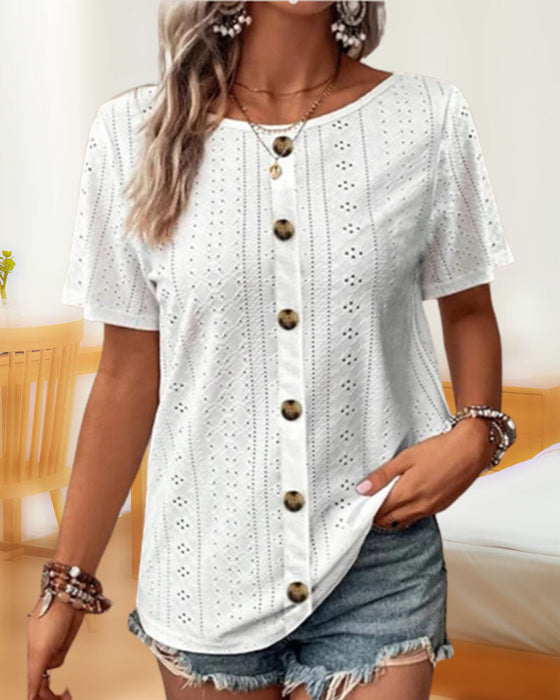 Solid color round neck T-shirt