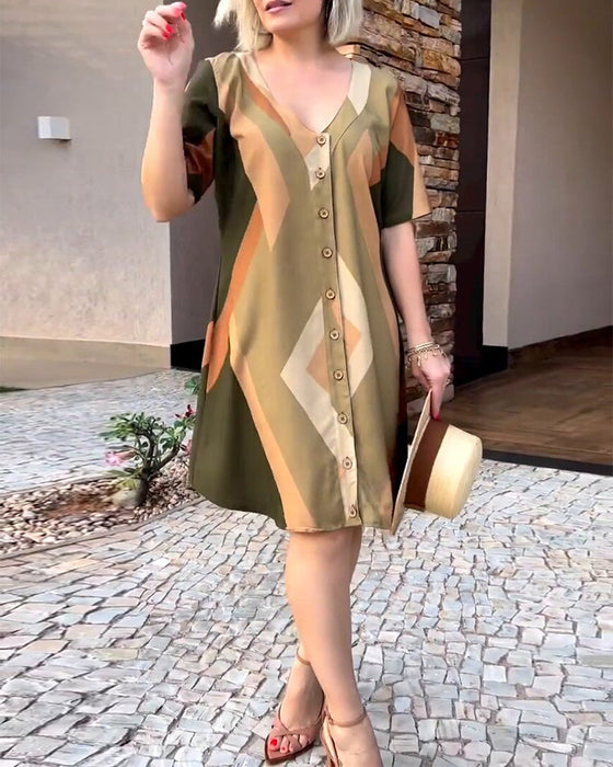 V neck short sleeve shirt dress