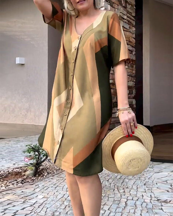 V neck short sleeve shirt dress