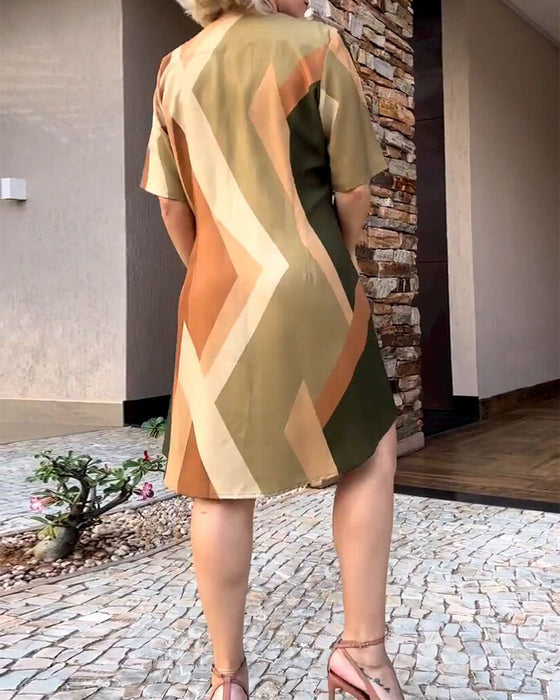 V neck short sleeve shirt dress