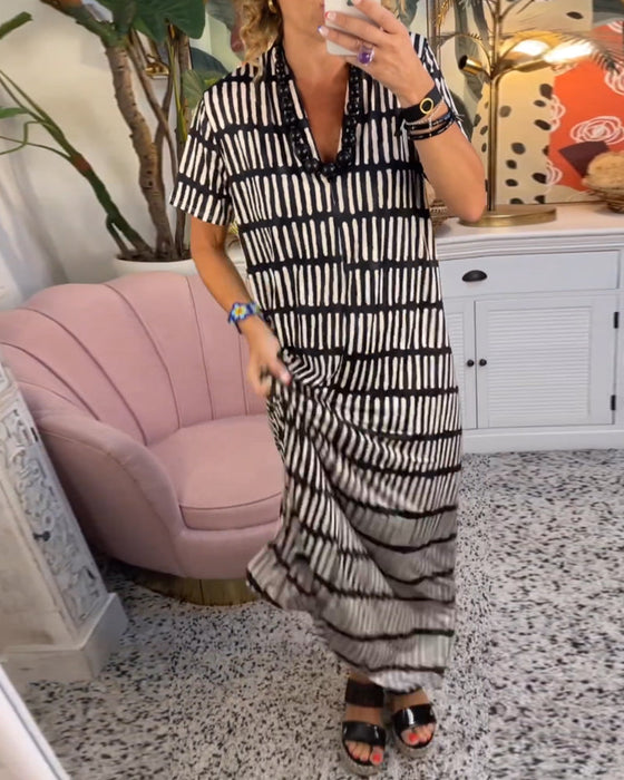 Printed short sleeve casual long dress