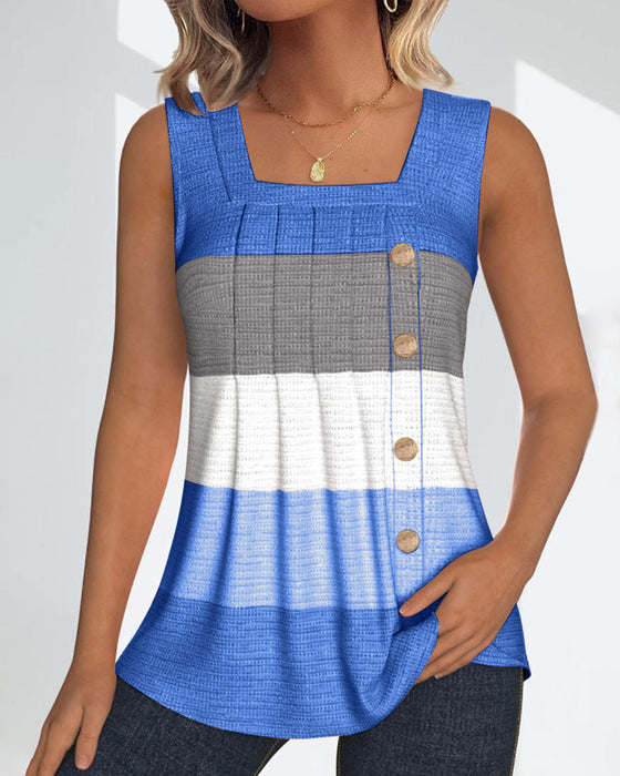 Striped button pleated tank top