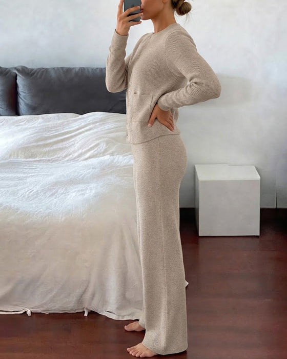 Casual Solid Color Two-Piece Set