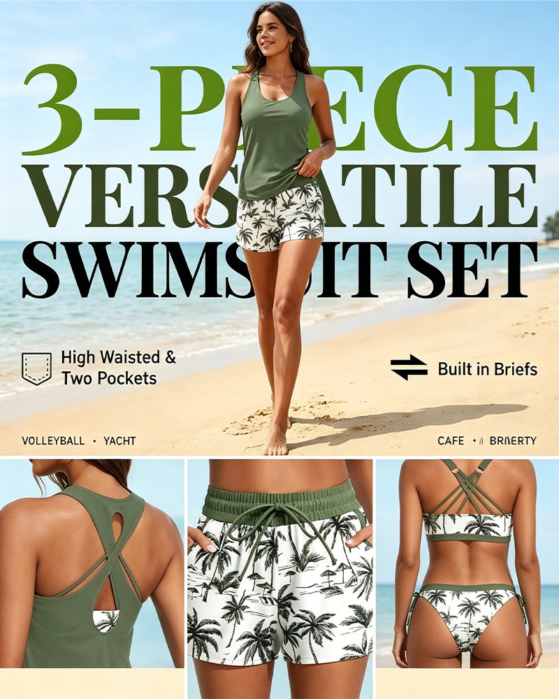Crisscross Sleeveless Top + Drawstring Printed Pants For Cover-Up And Bikini