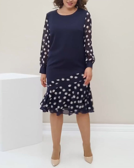 Round Neck Long Sleeve Polka Dot Dress