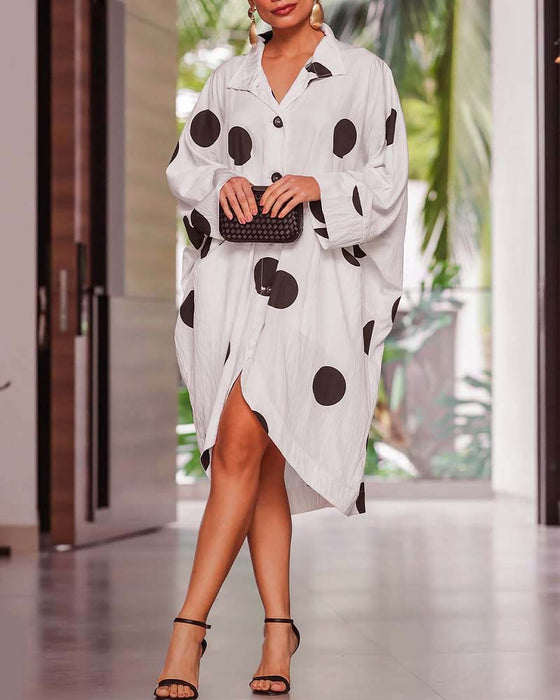 Casual Polka Dot Long-Sleeved Dress