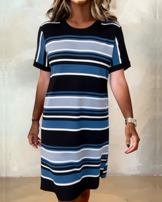 Casual Round Neck Striped Dress
