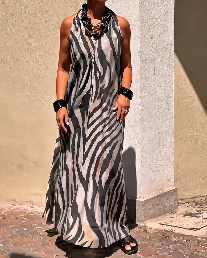 Halter Neck Print Maxi Dress