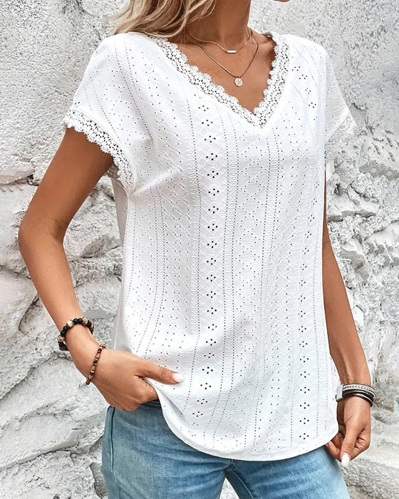 Lace Cutout Short Sleeve