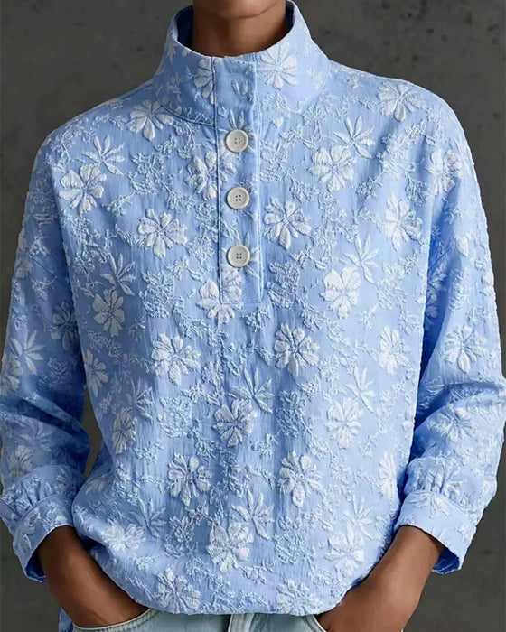 Mock Neck Button Fashion Blouse