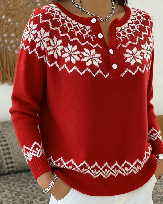 Snowflake Jacquard Half-Open Pullover