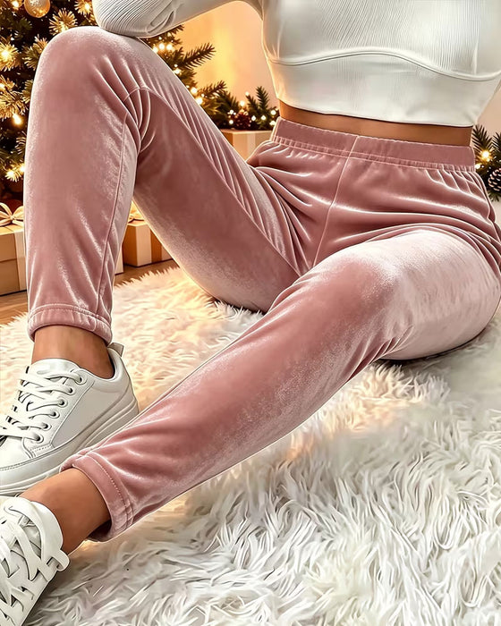 Velvet Jogger Casual Solid Long Pant