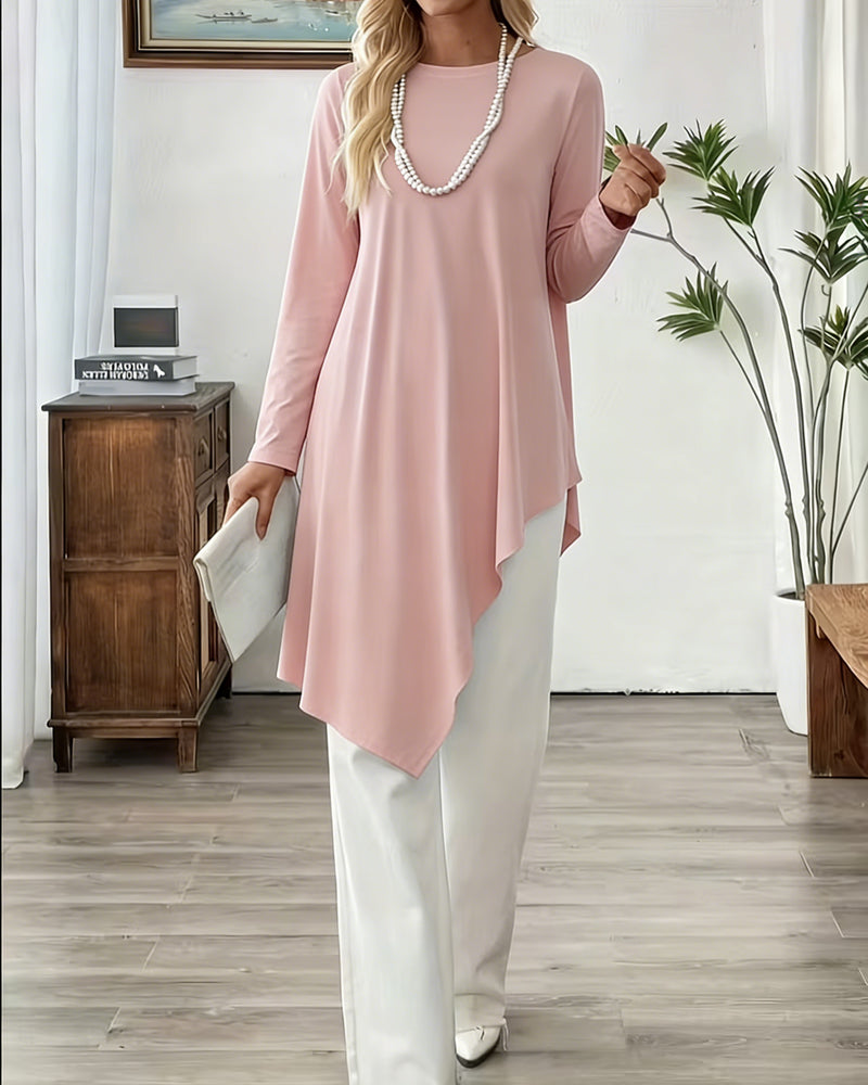 Asymmetric Mid-Length Solid Color Top
