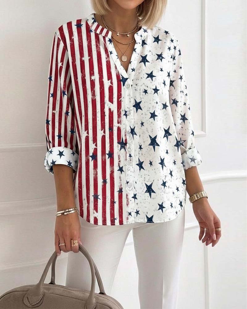 V-Neck Three-Quarter Sleeve Blouse