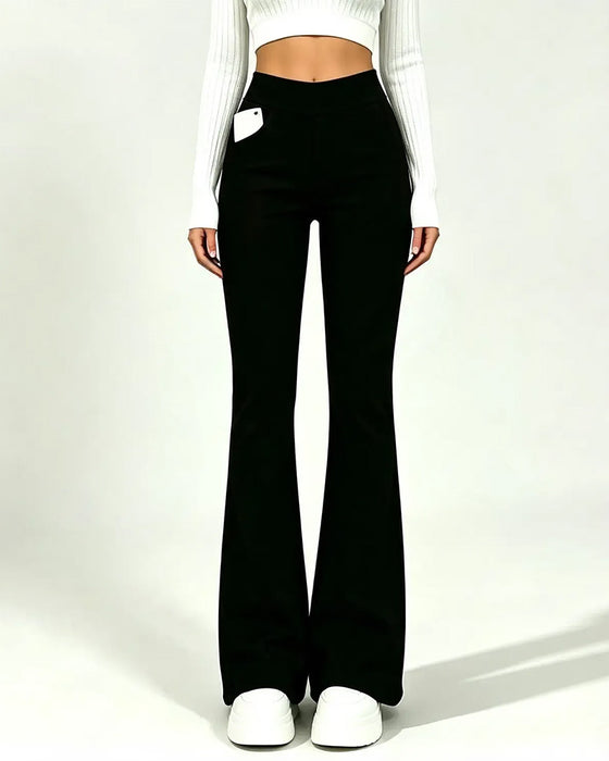High Waist Casual Fleece Flared Pants