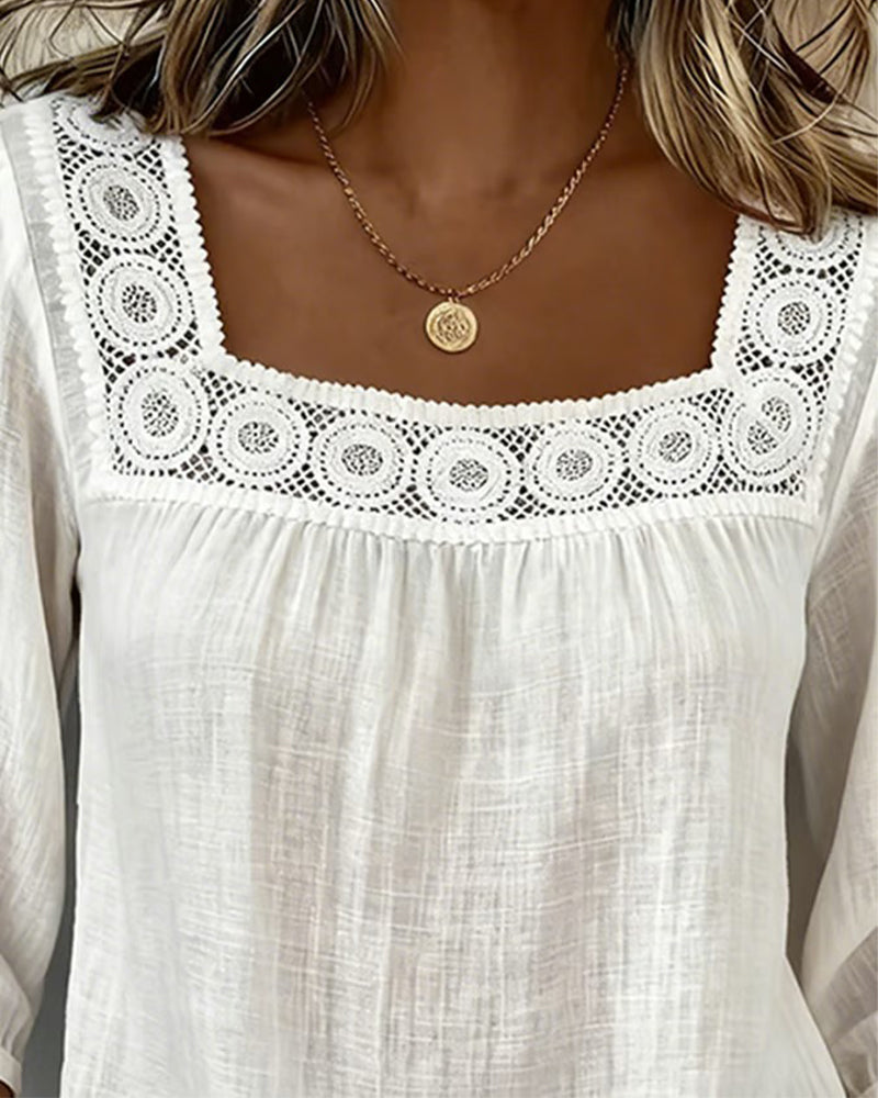 Square Neck Lace Patchwork Blouse