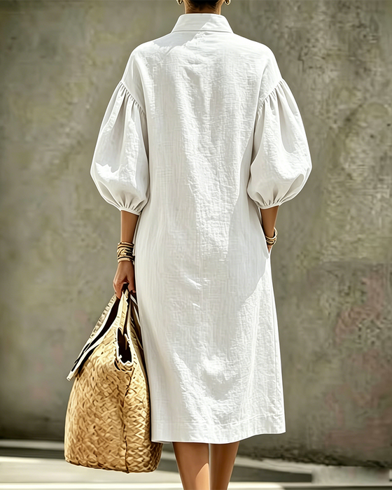 Lantern Sleeve Half-Zip Shirt Dress