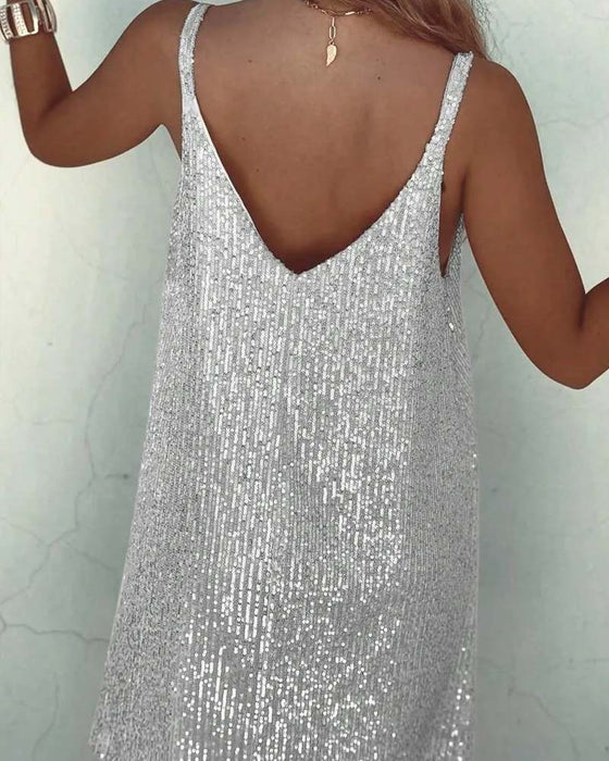 V-Neck Camisole Sequin Dress