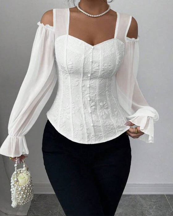 Off-Shoulder Long Sleeve Waist Blouse