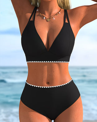 Two-Shoulder Strap Contrast Trim Bikini