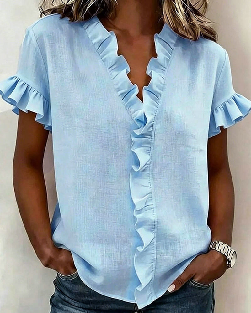 Age-Reducing Ruffled V-Neck Blouse
