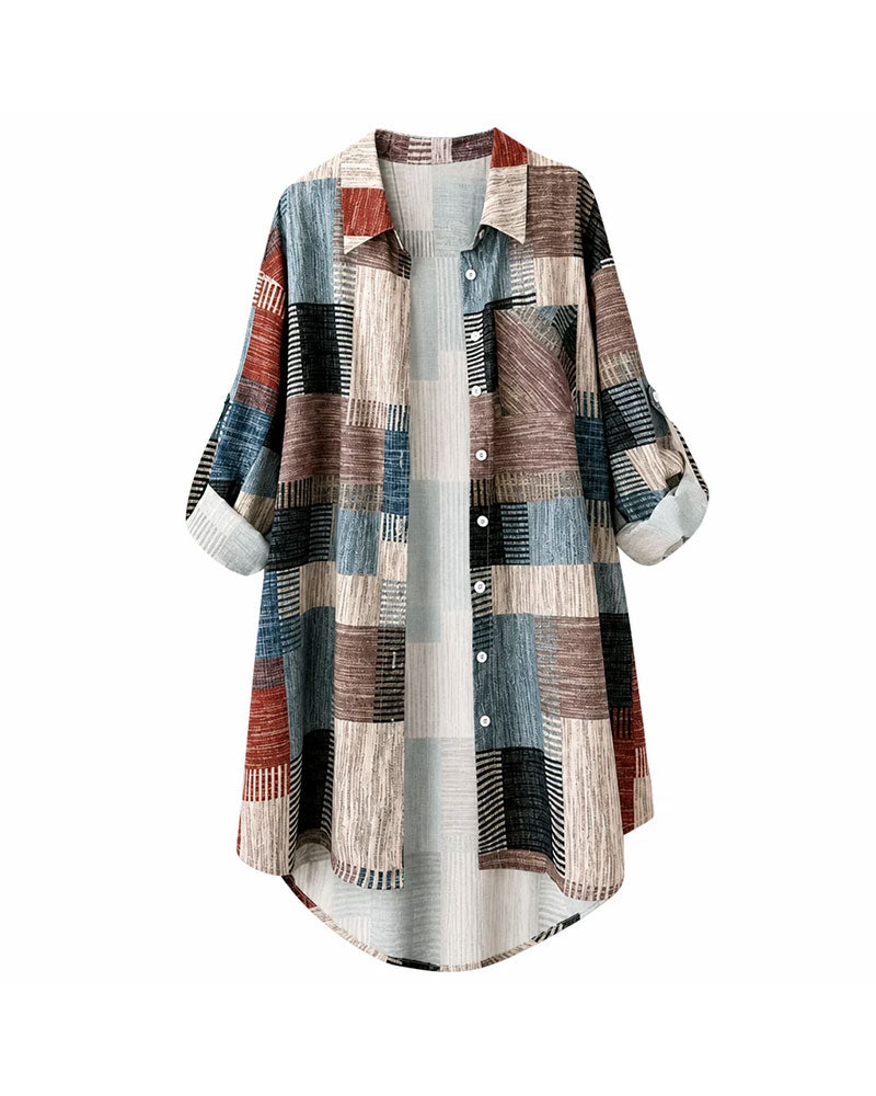 Patchwork Print Midi Shirt
