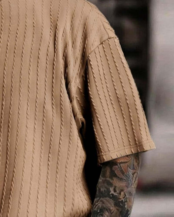 Men's Crew Neck Striped T-Shirt and Shorts Two-Piece Set
