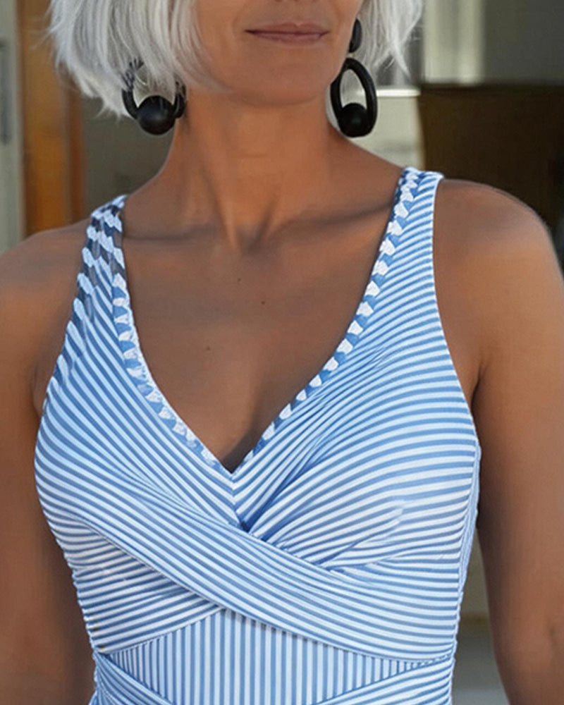 V-Neck Striped One-Piece