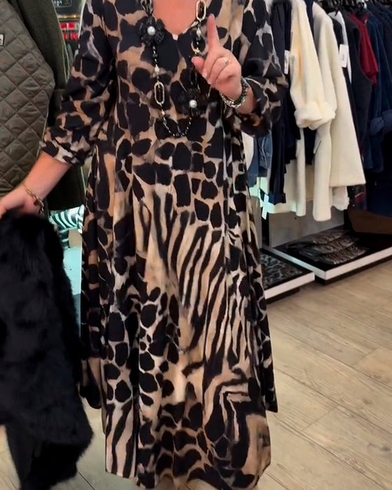 Leopard Zebra Loose Long Sleeve Dress