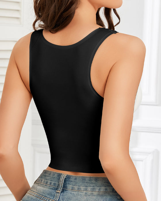 Mesh Splicing Built-In Bra Tank Top