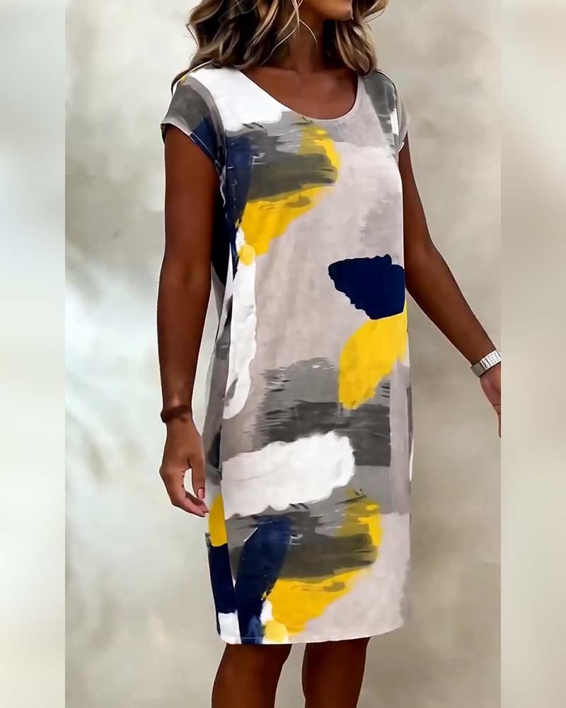 Round Neck Tie-Dye Printed Dress