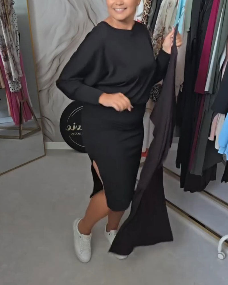 Long Sleeve Crew Neck Solid Dress