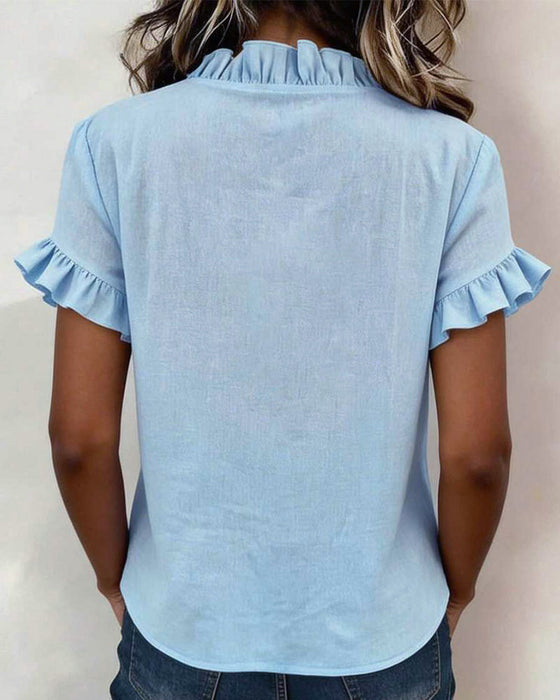 Age-Reducing Ruffled V-Neck Blouse