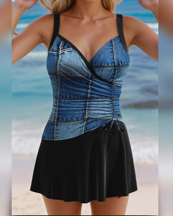 Skirt-Style Suspender Slim Swimsuit
