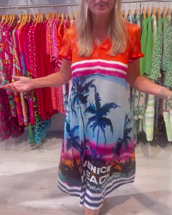 Coconut print V-neck casual dress