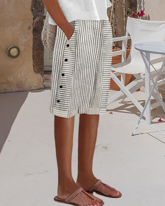 Pocket button striped track pants