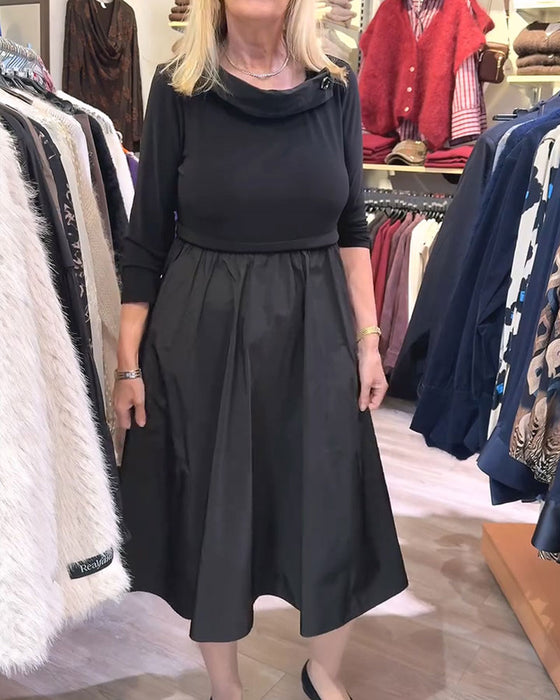 Cowl Neck Patchwork A-Line Maxi Dress