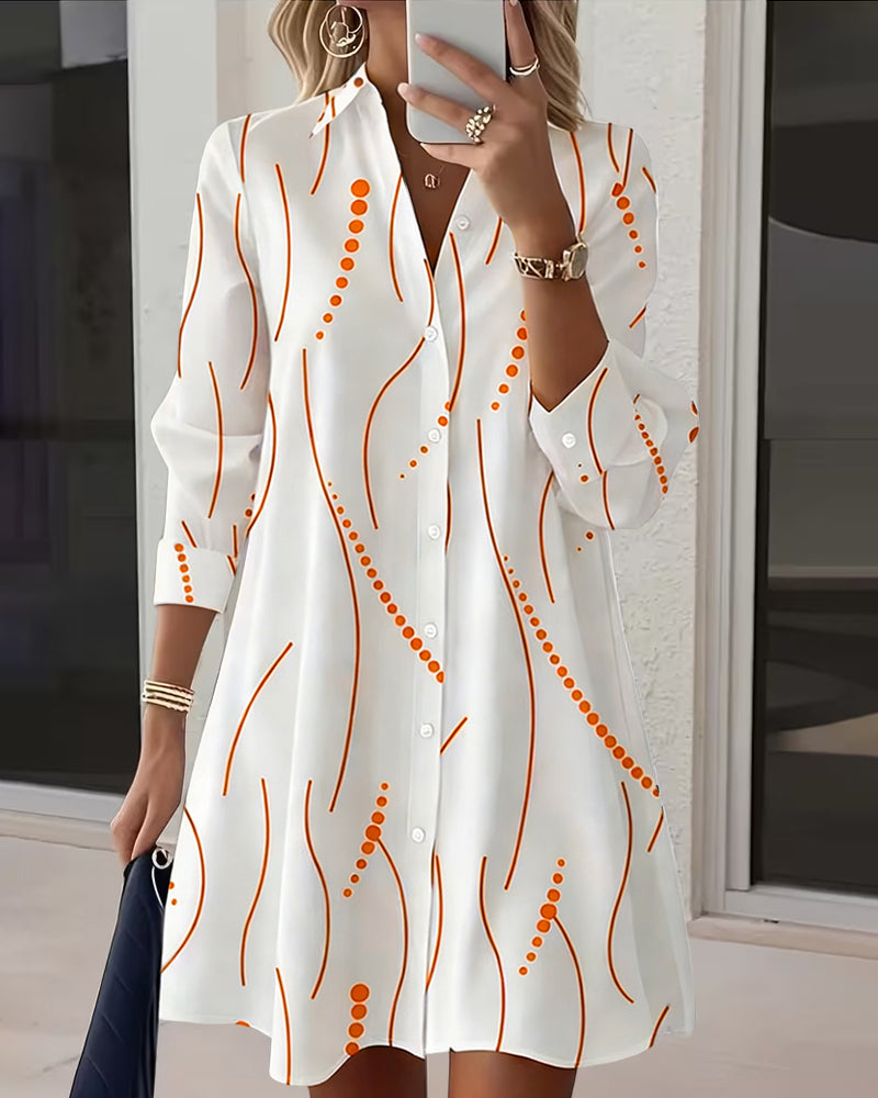 Wavy Lapel Shirt Dress