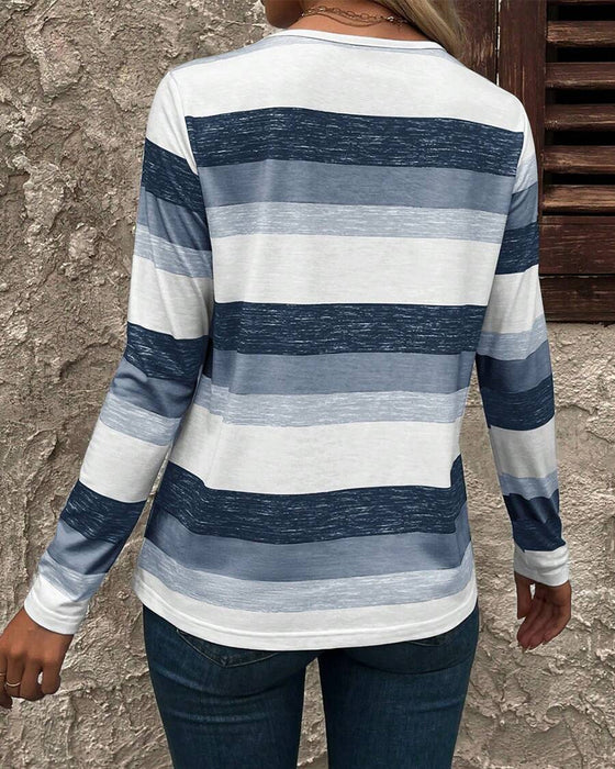 Button V-Neck Printed Top