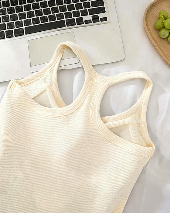 Built-in Bra Ribbed Solid Tank Top