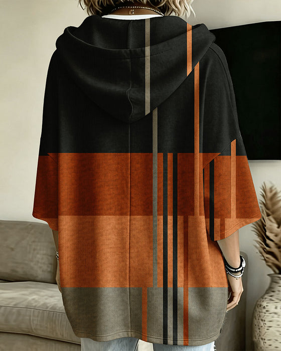 Color Block Striped Dropped Shoulder Hooded Sweatshirt