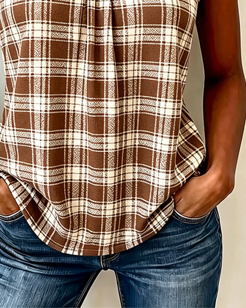 Plaid V-Neck Sleeveless Tank Top